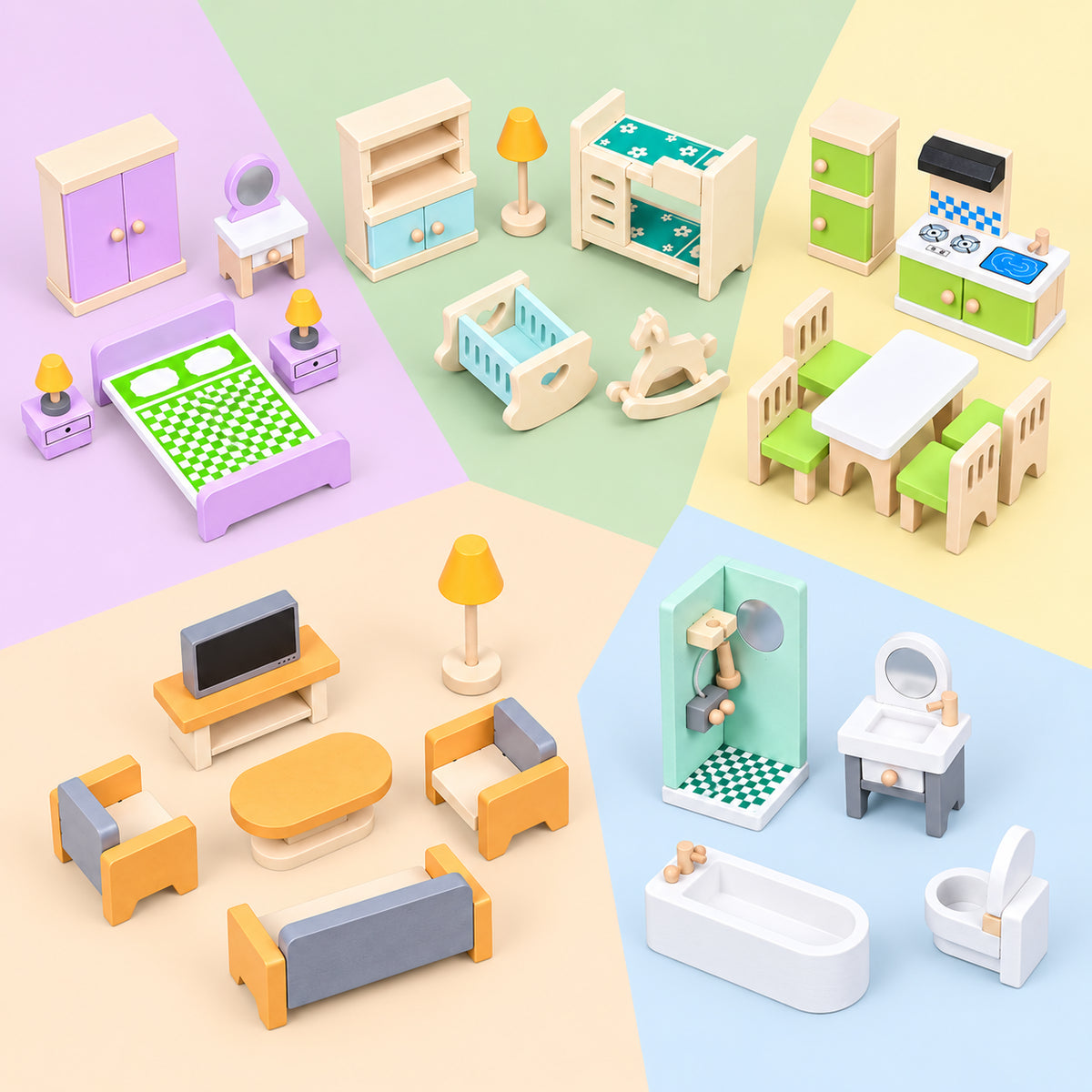 Wooden Dollhouse Furniture Set