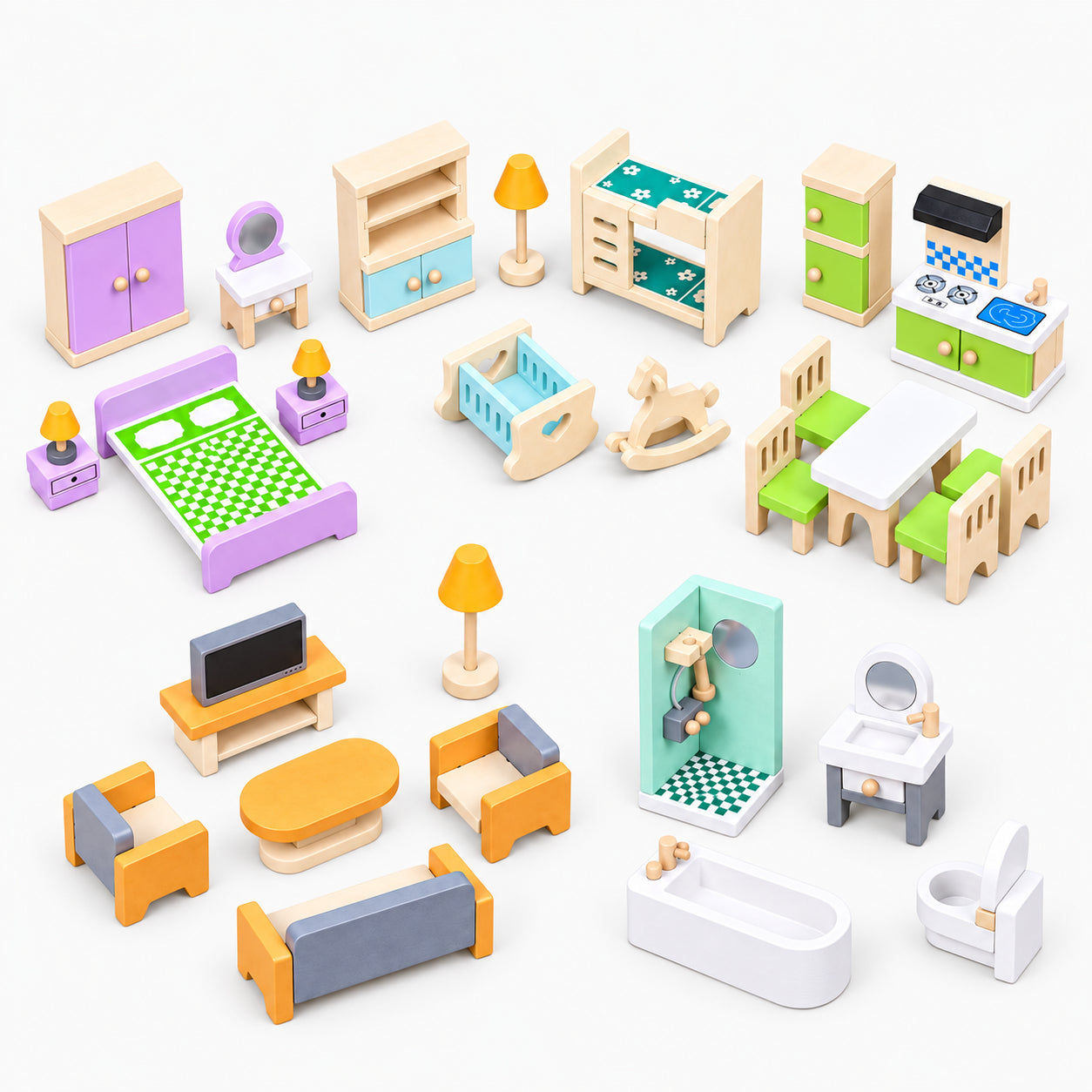 Wooden Dollhouse Furniture Set