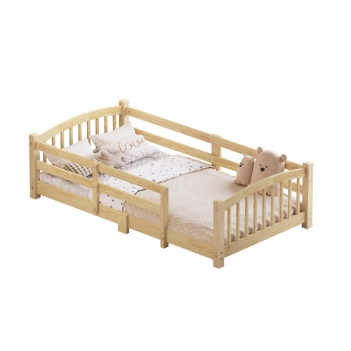 Twin Montessori Floor Bed with Slats and Guardrails