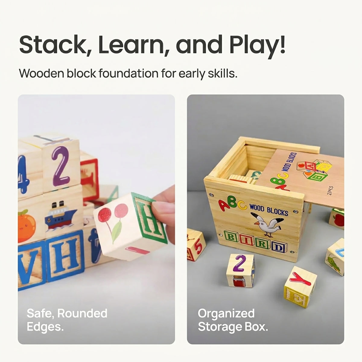 Wooden Stacking Alphabet Puzzle Blocks Set
