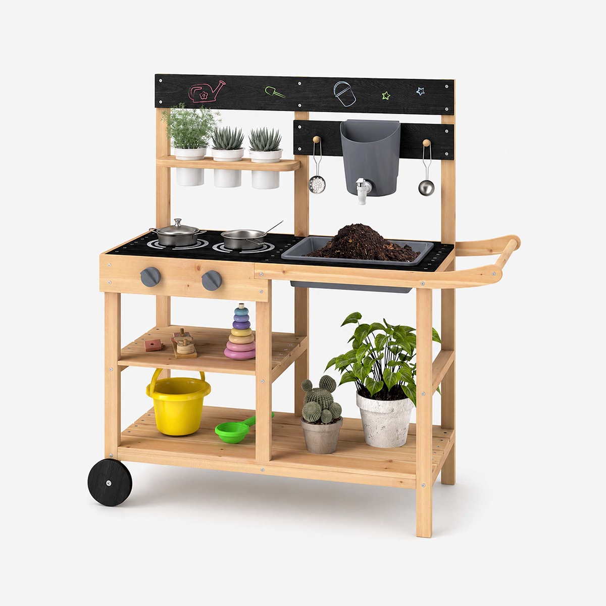 Educational Outdoor Cook Station with Blackboard & Planting Pots