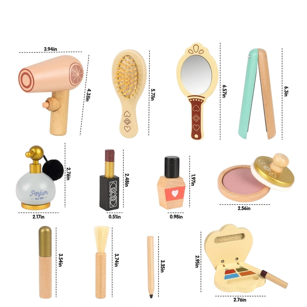Wooden Pretend Makeup Set with Lipstick & Perfume