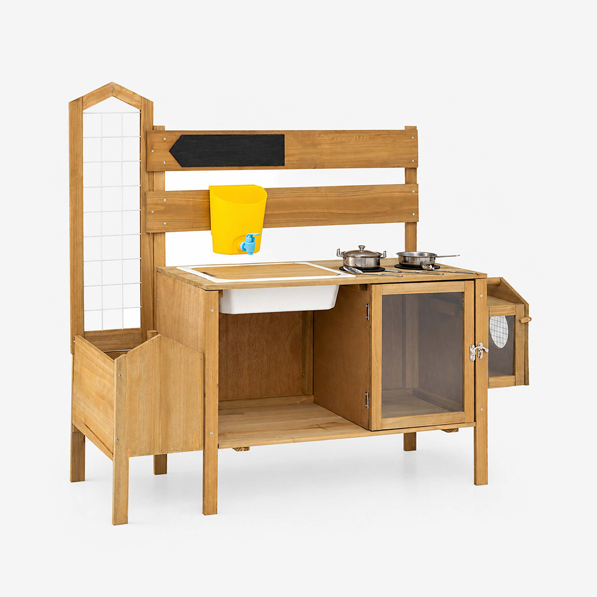 Wooden Mud Kitchen with Birdhouse & Dual Stoves