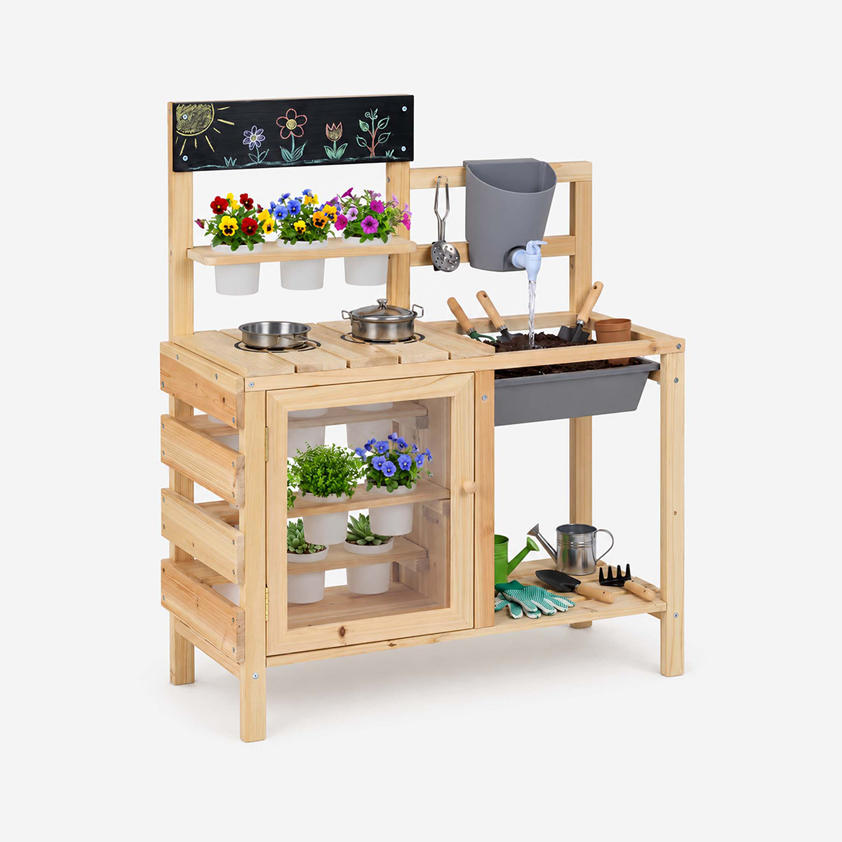 Wooden Botanical Discovery Mud Kitchen with Plant Observation Room