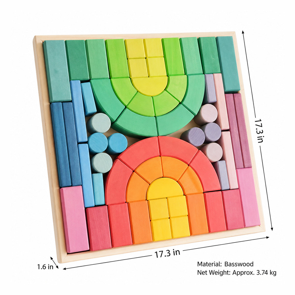 62 Pcs Extra Large Romanesque Wooden Building Blocks Set