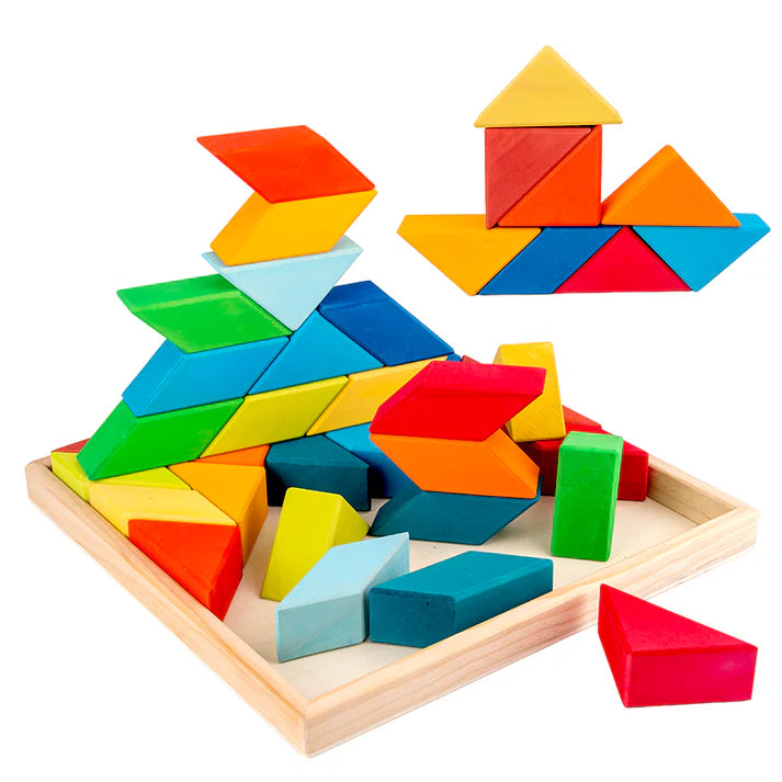 36-Piece Rainbow Wooden Rhombic Geometric Puzzle
