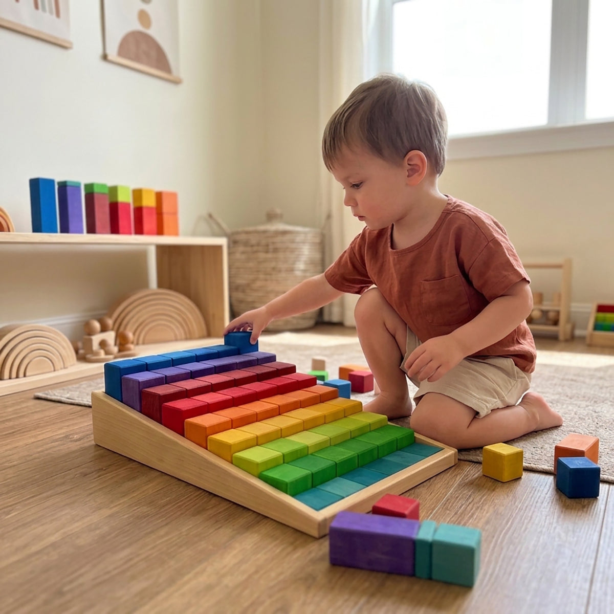 100 Pcs Large Wooden Stepped Counting Blocks Set