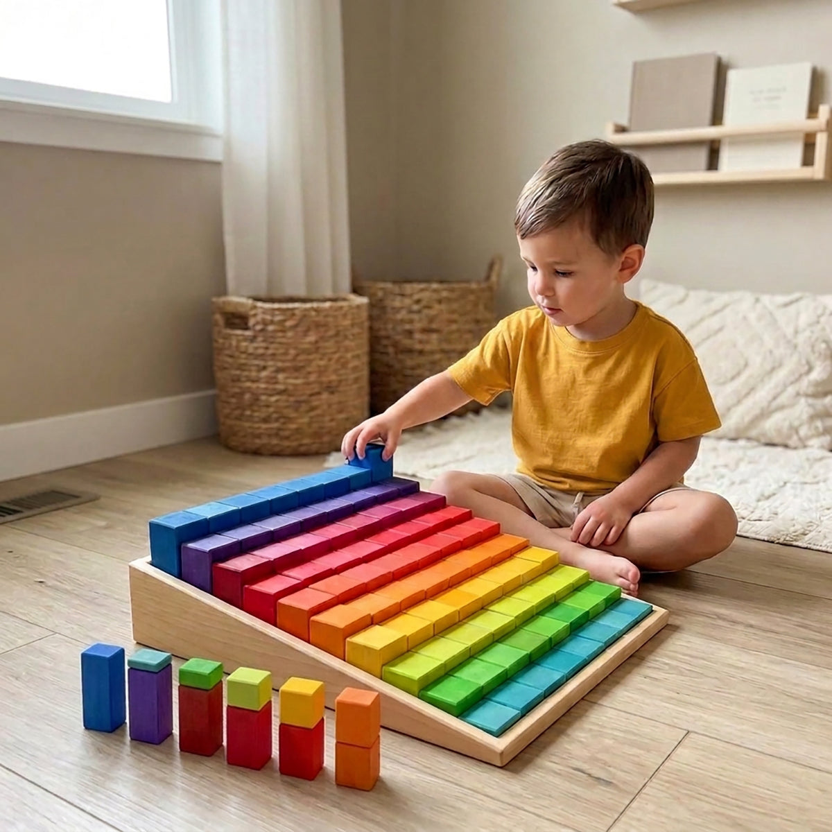100 Pcs Large Wooden Stepped Counting Blocks Set
