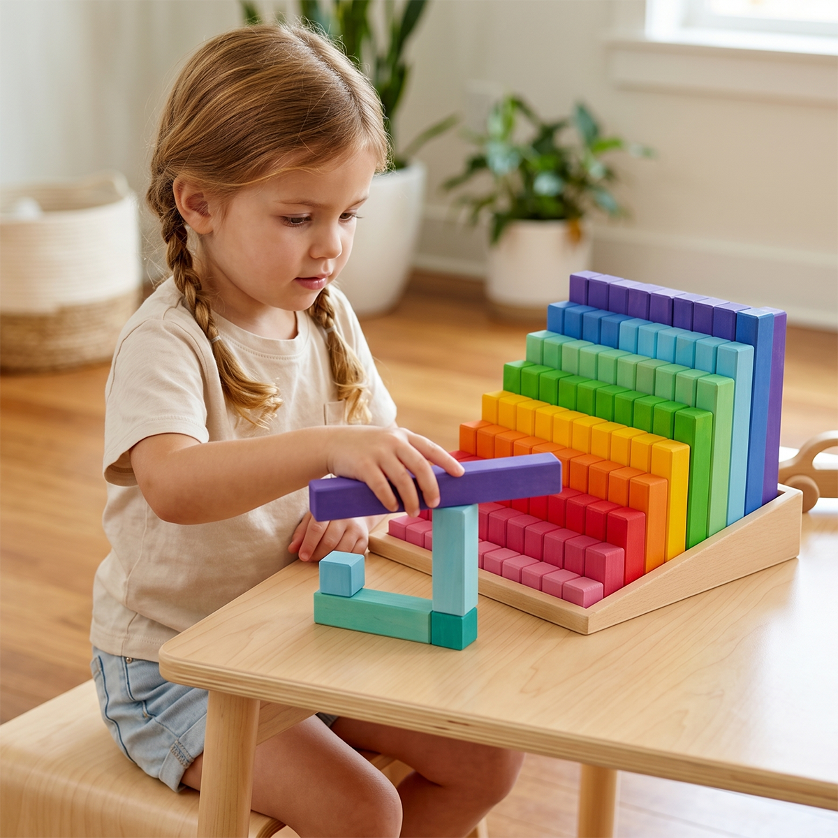 100 Pcs Wooden Prism Stair Building Blocks Set