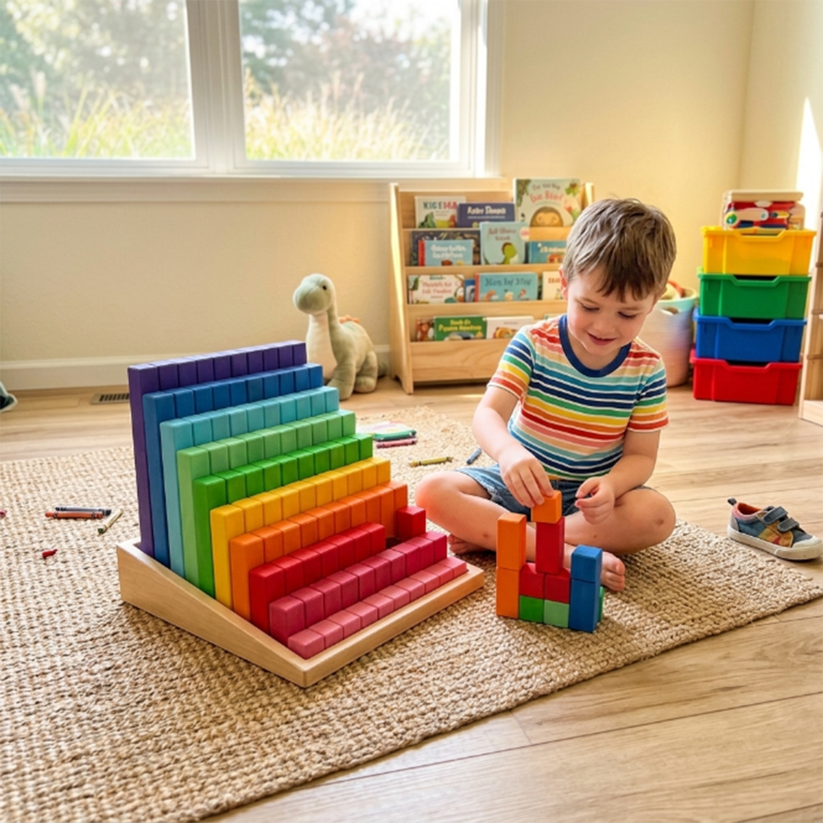 100 Pcs Wooden Prism Stair Building Blocks Set