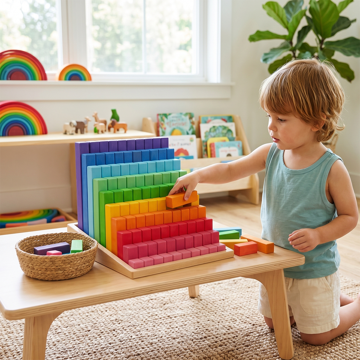 100 Pcs Wooden Prism Stair Building Blocks Set