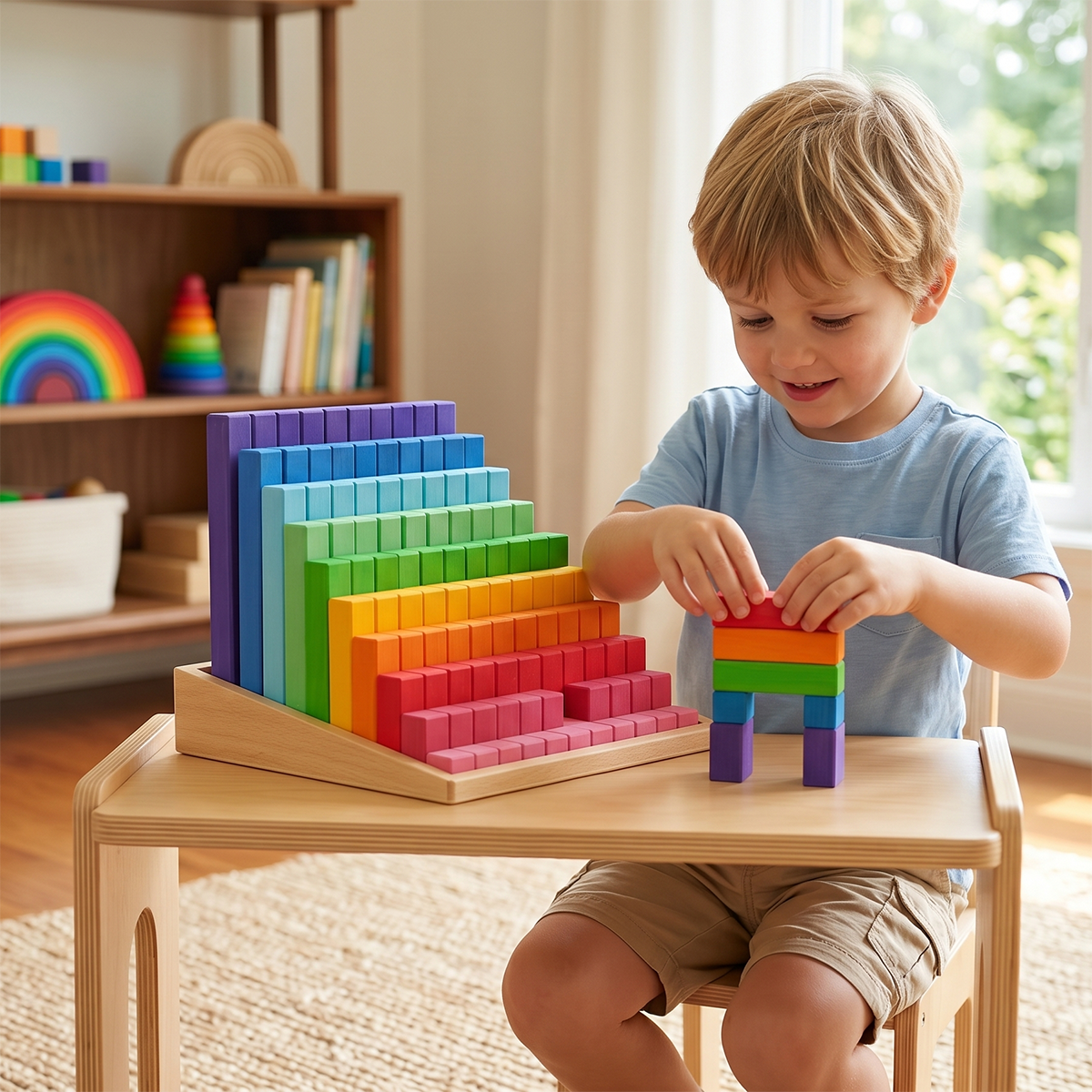 100 Pcs Wooden Prism Stair Building Blocks Set