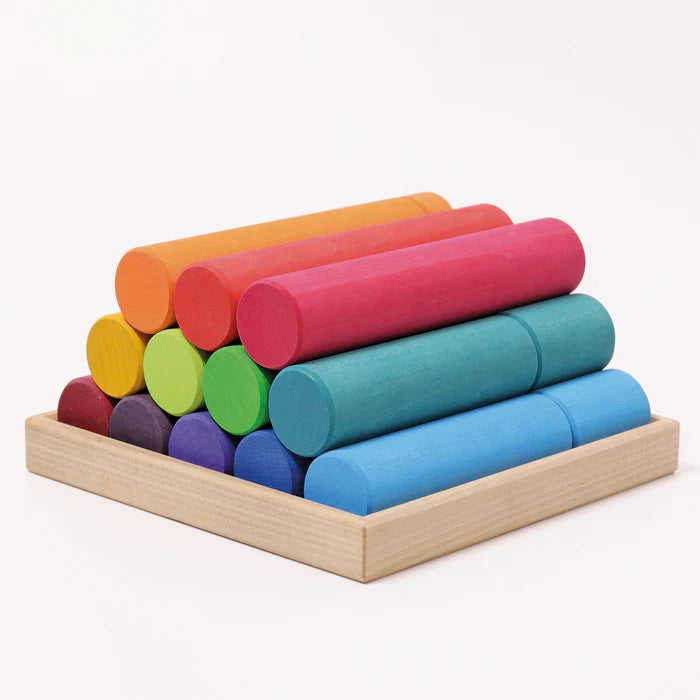 Wooden Rainbow Building Rollers & Cylindrical Stacking Blocks Set