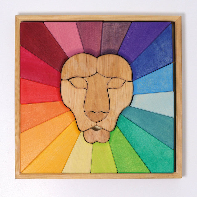 27-Piece Rainbow Lion Wooden Puzzle & Stacking Blocks