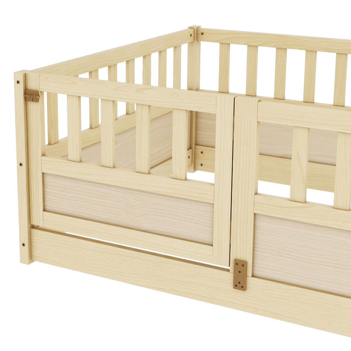 Twin Pine Floor Bed with Safety Rails and Door
