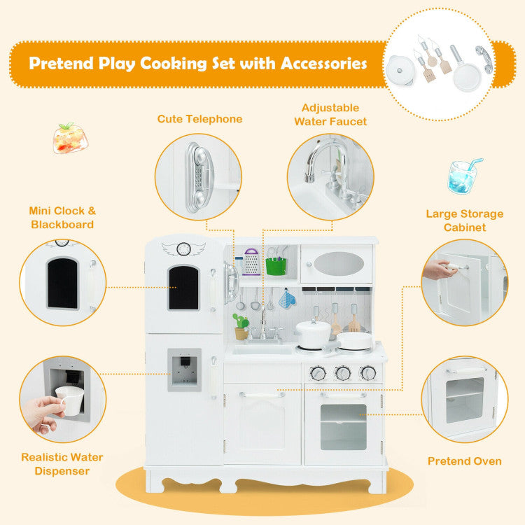 Toddler Wooden Play Kitchen with Cookware & Water Dispenser