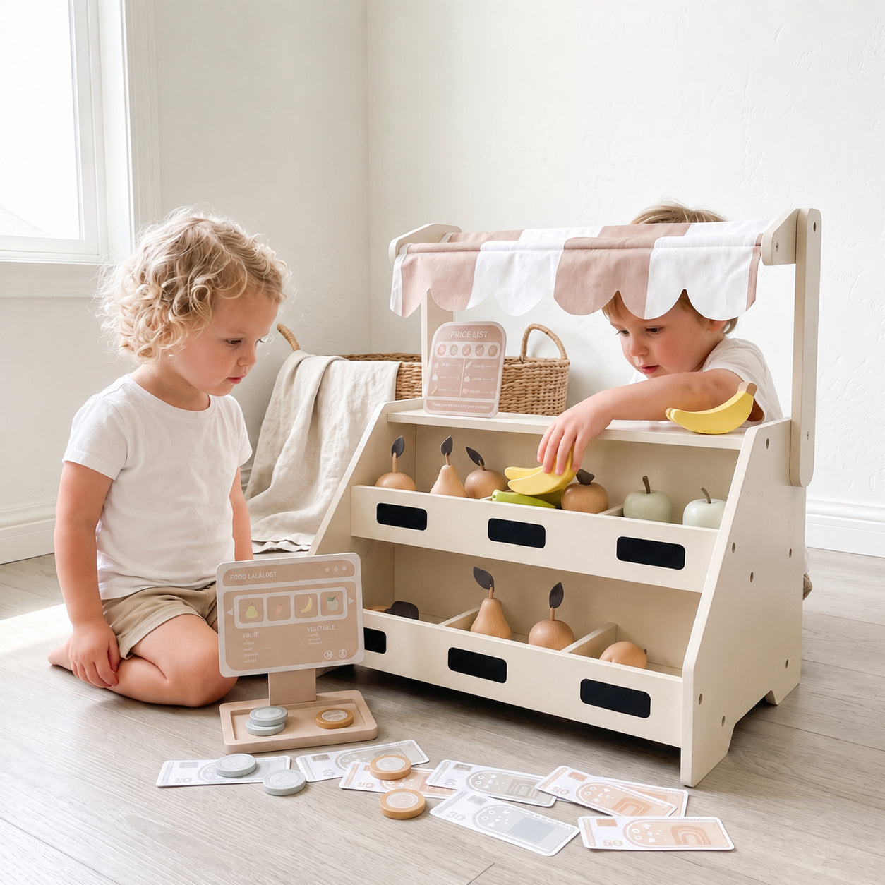 Toddler Pretend Play Market with Wooden Play Food