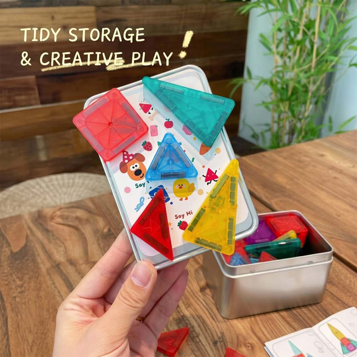 56-Piece Mini Magnetic Building Tiles Travel Set with Tin Box
