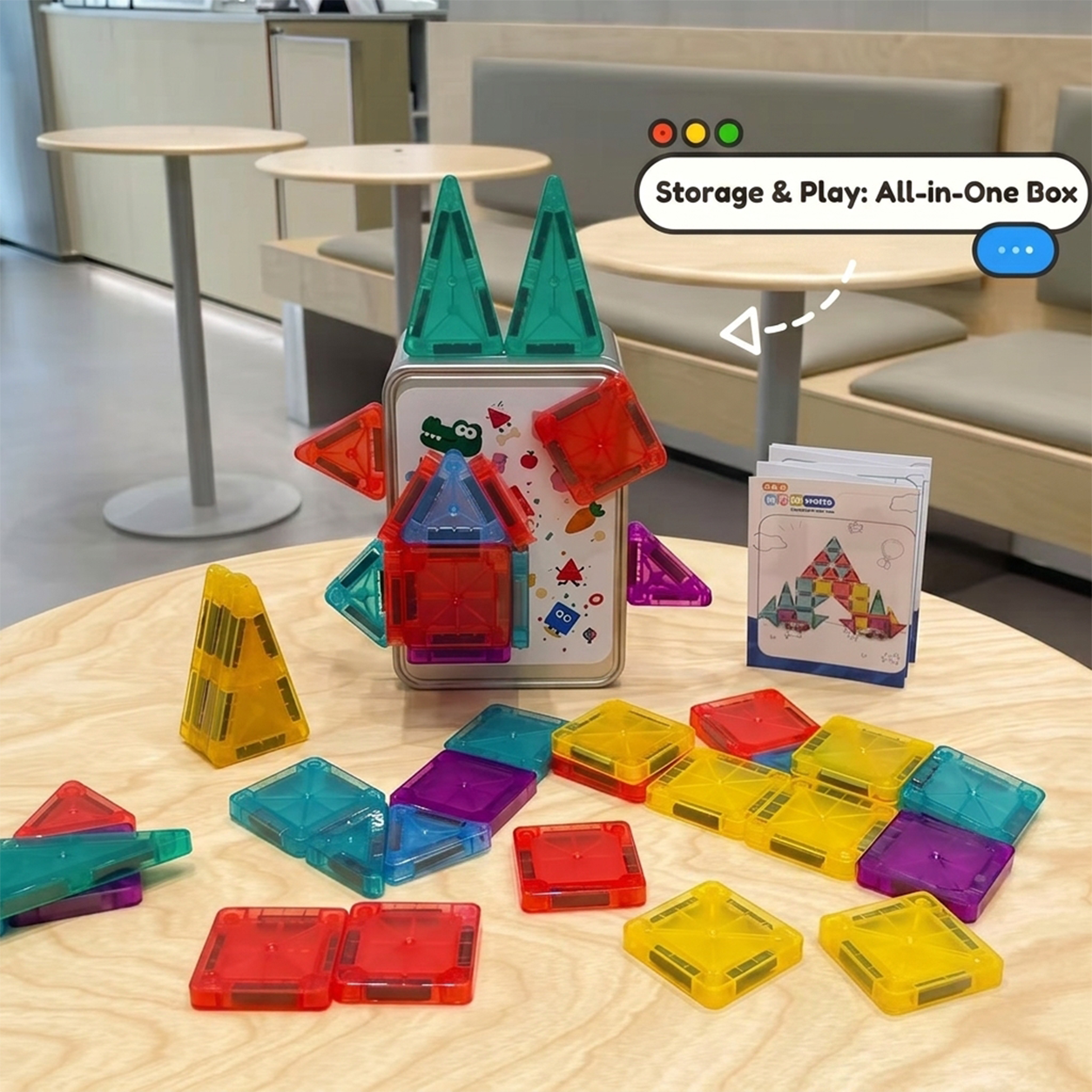 56-Piece Mini Magnetic Building Tiles Travel Set with Tin Box