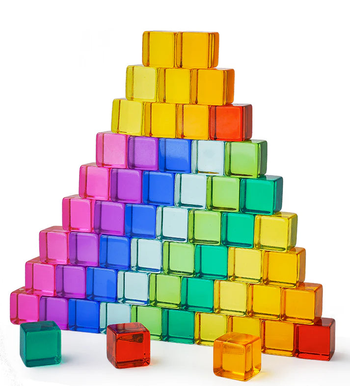 100-Piece Acrylic Rainbow Sensory Blocks with Tray