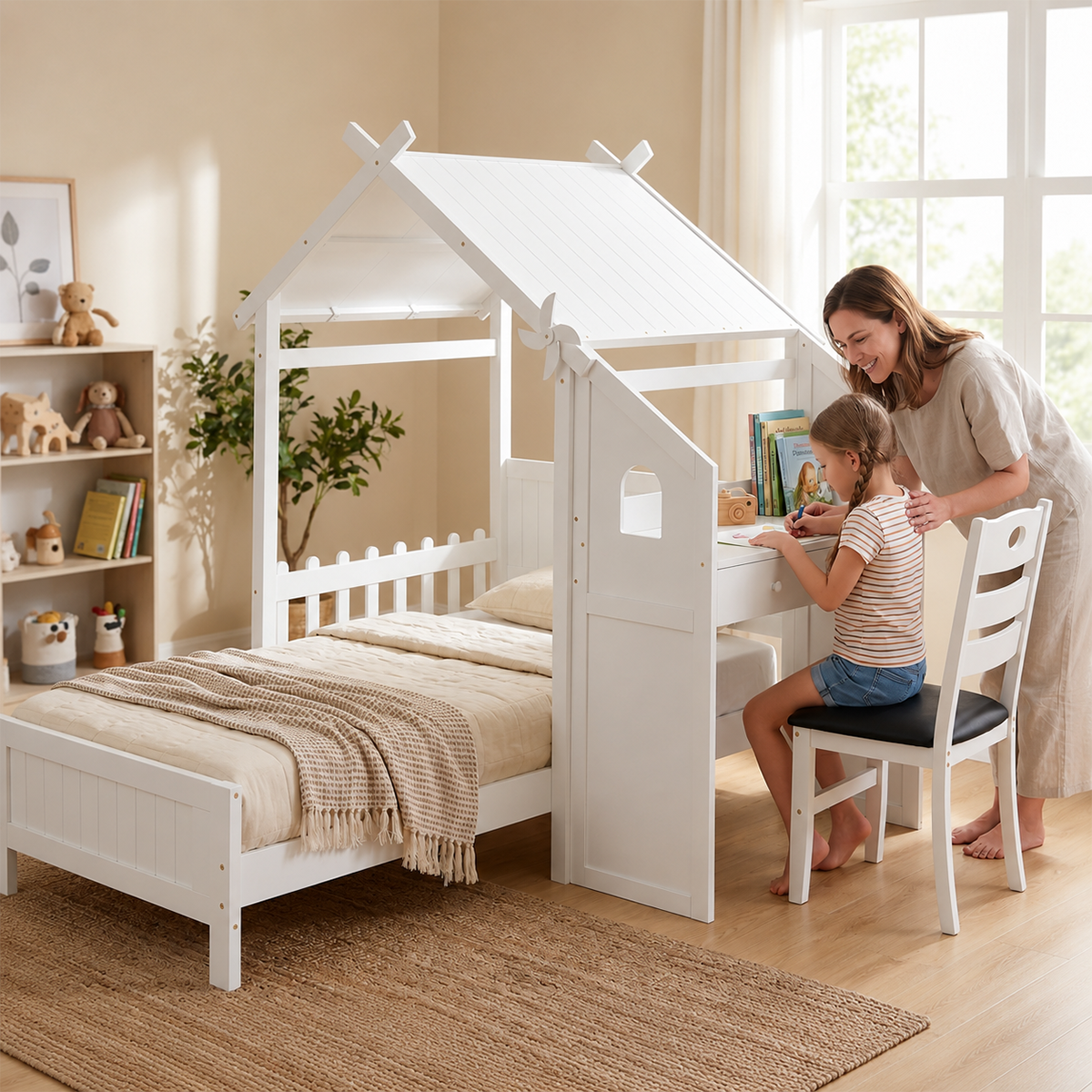 Twin House Bed with Drawers & Windmill Design