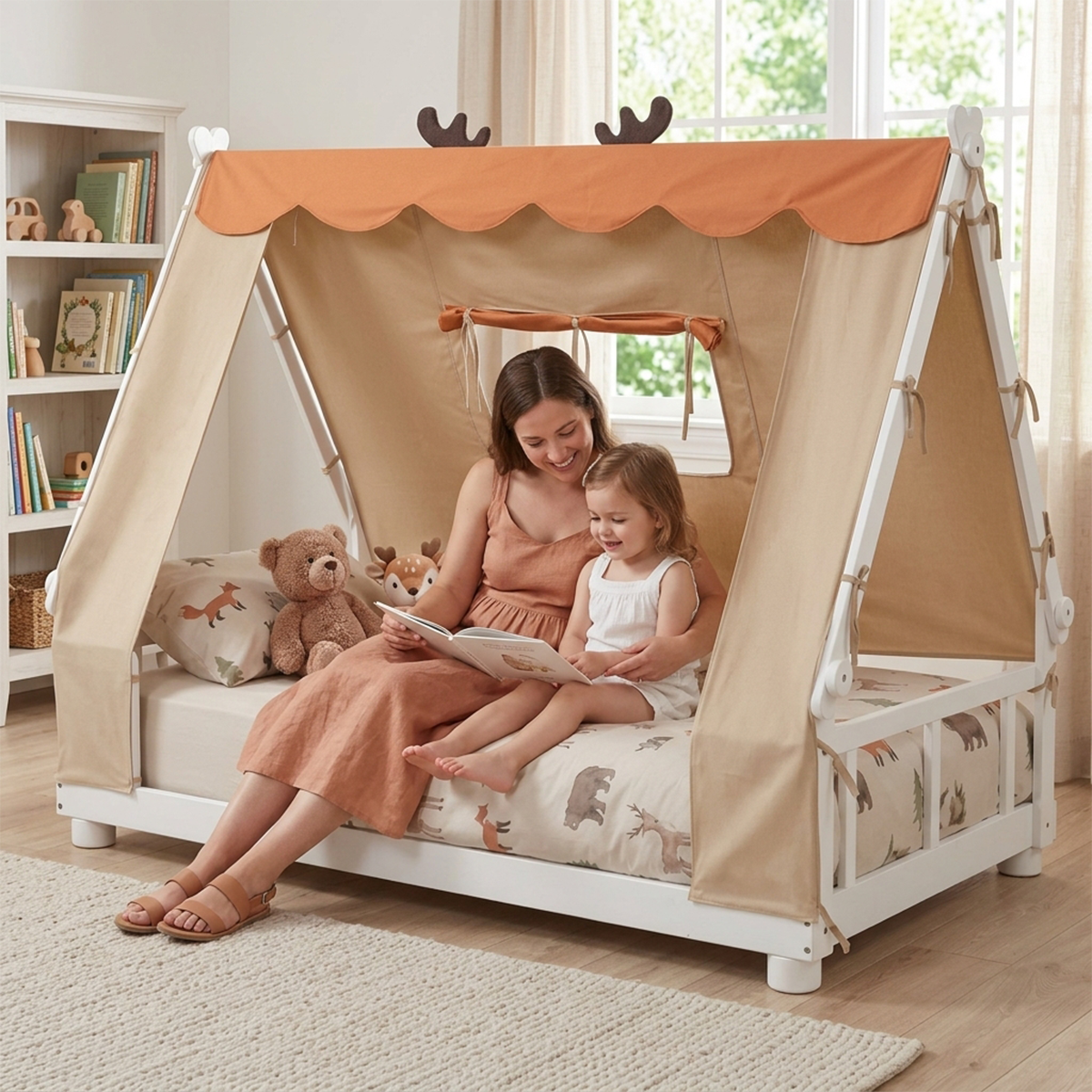 Twin Size House Bed with Tent Canopy