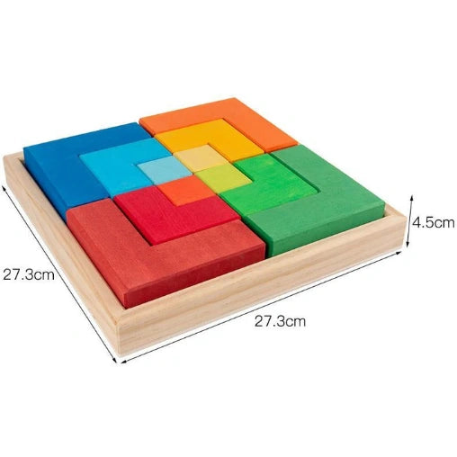 12-Piece Wooden Creative Puzzle Square Geometric Building Set