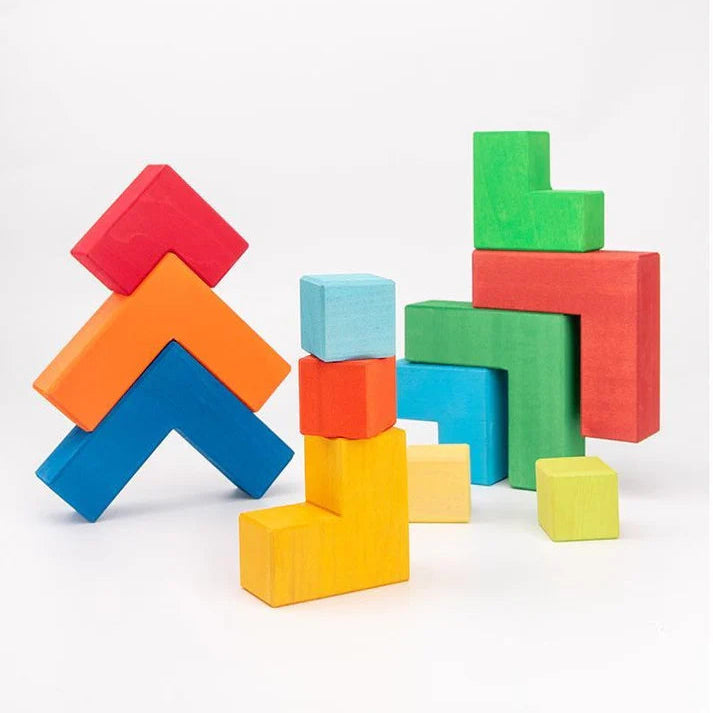 12-Piece Wooden Creative Puzzle Square Geometric Building Set