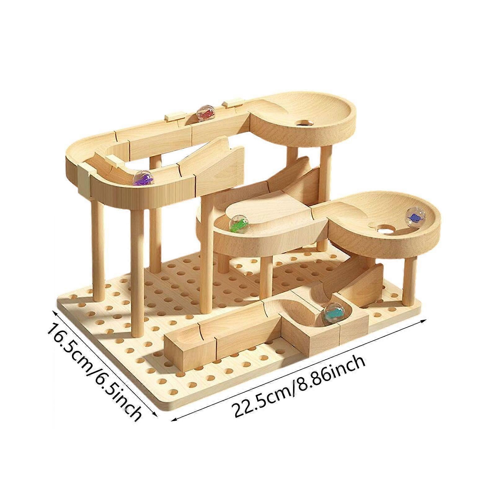Wooden Marble Run Building Blocks Set