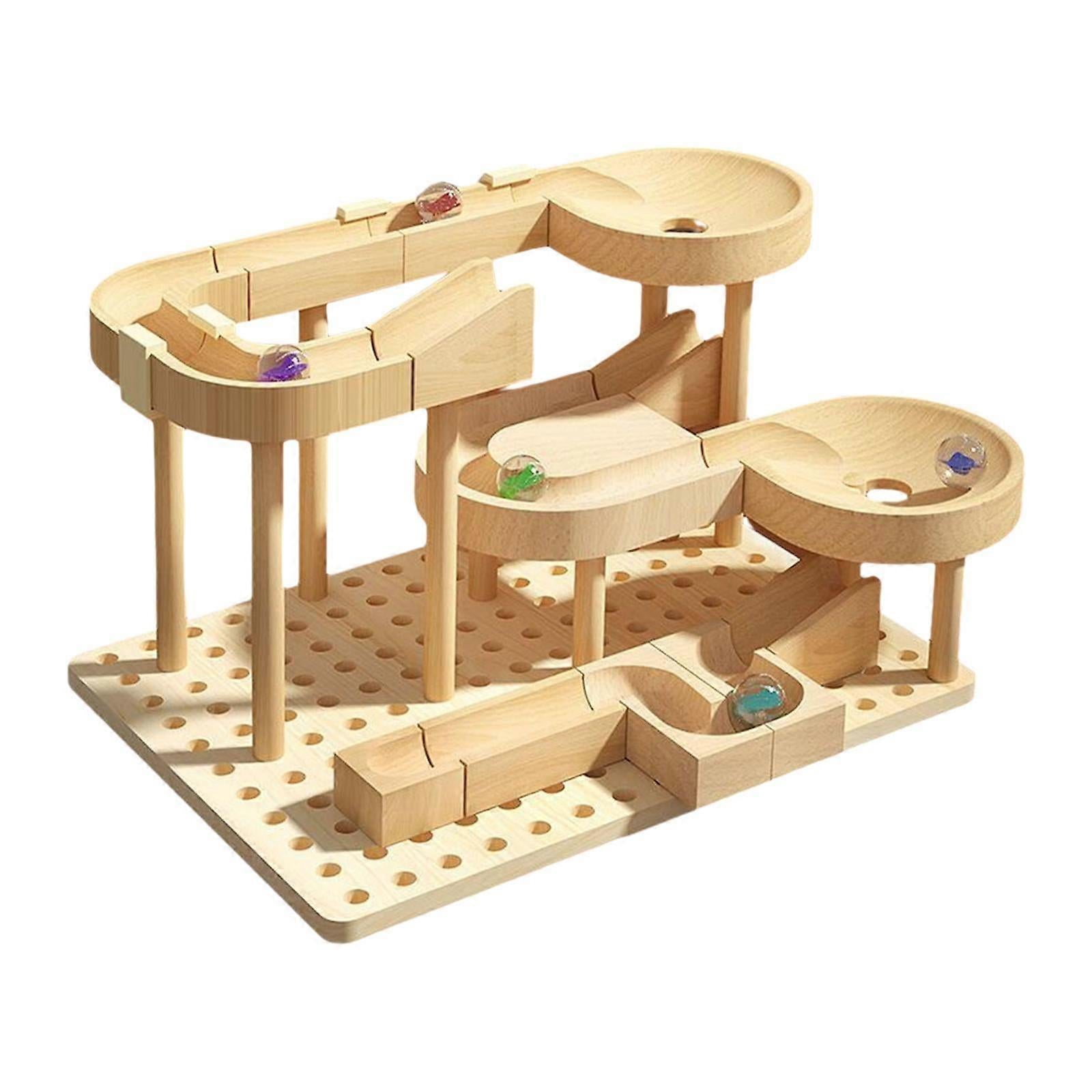 Wooden Marble Run Building Blocks Set