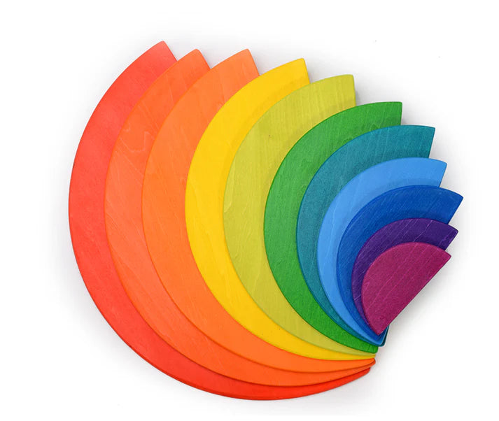 11-Piece Wooden Rainbow Semi Circles for Open-Ended Waldorf Stacking