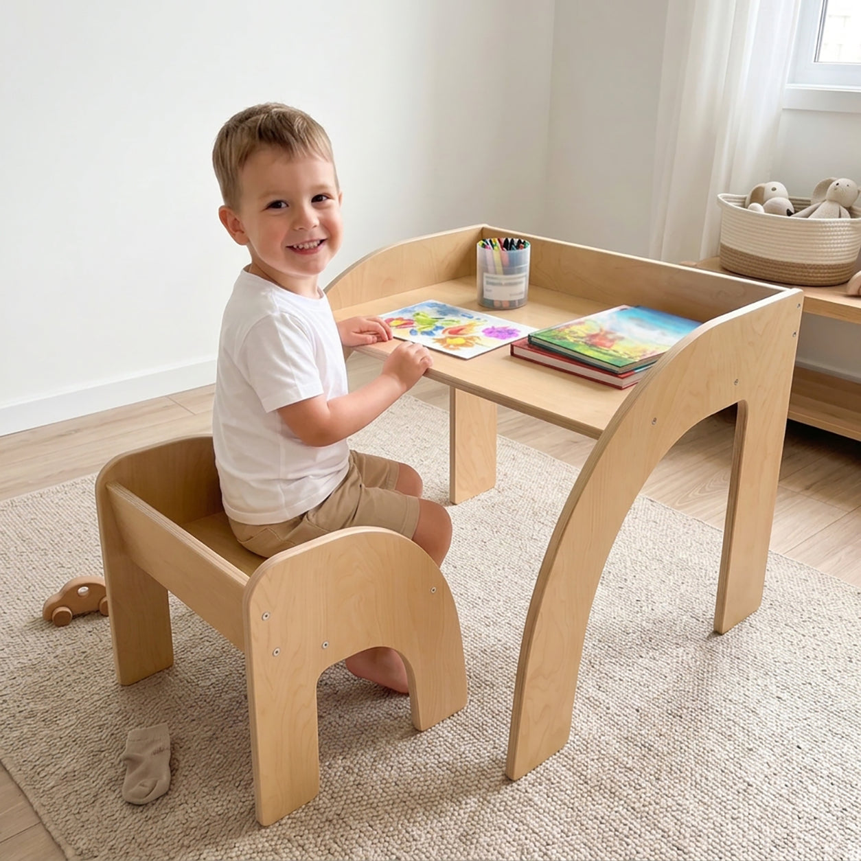 Wide Toddler Activity Table Set for Playroom
