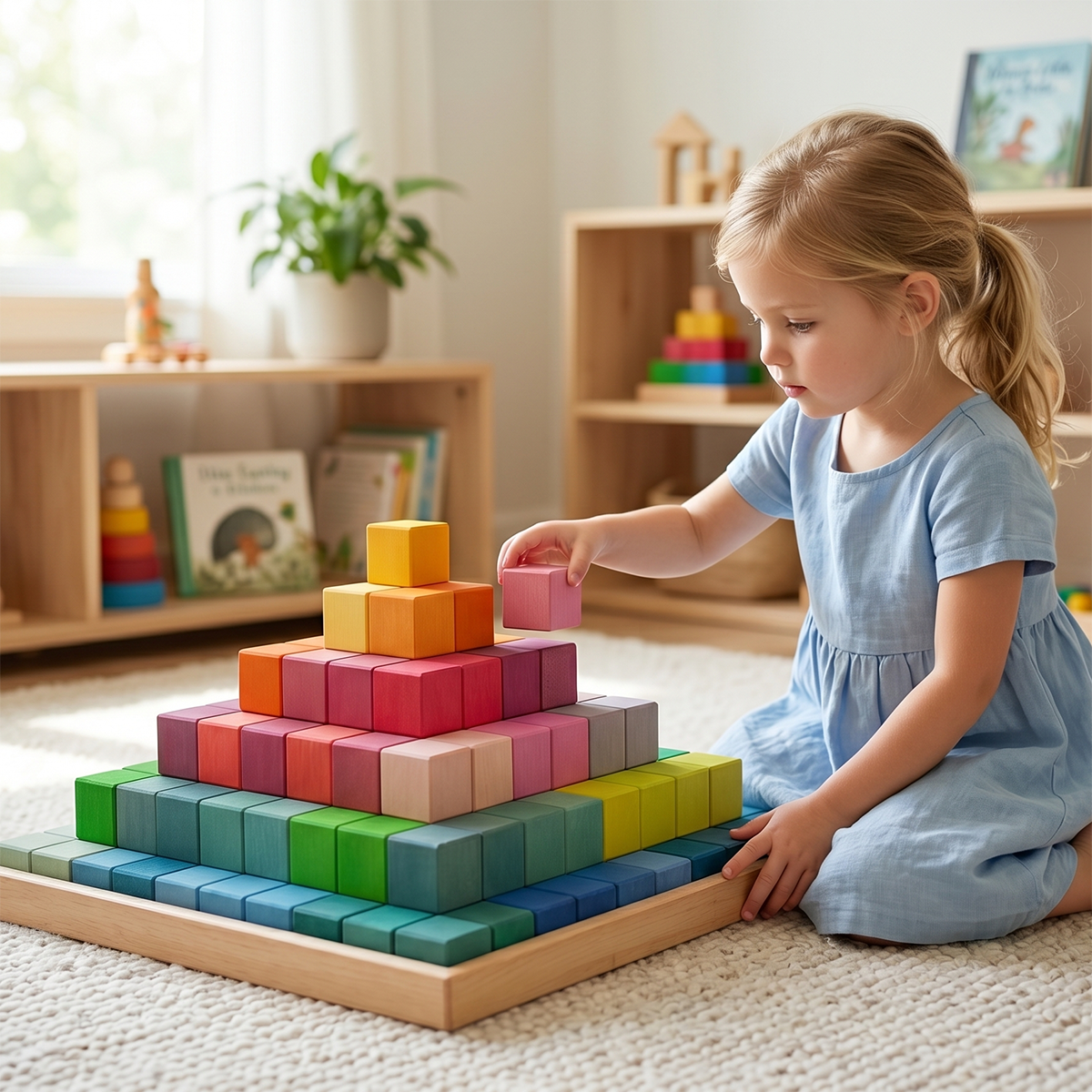 Rainbow Stepped Pyramid Wooden Building Blocks