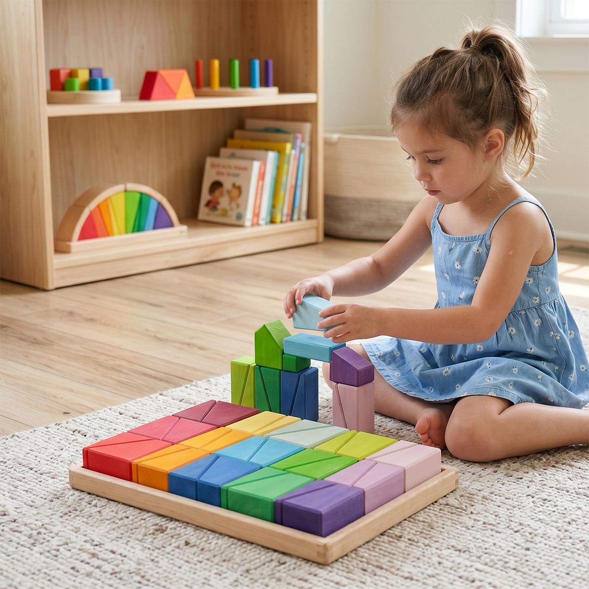30 Pcs Slanted Wooden Building Blocks Set