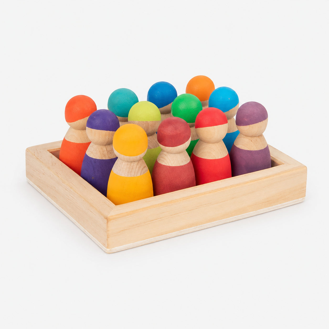 12-Piece Montessori Wooden Rainbow Peg Dolls Open-Ended Play