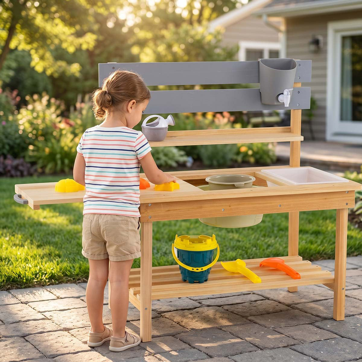 Spacious Outdoor Mud Kitchen with Water Tank & Extended Prep Table