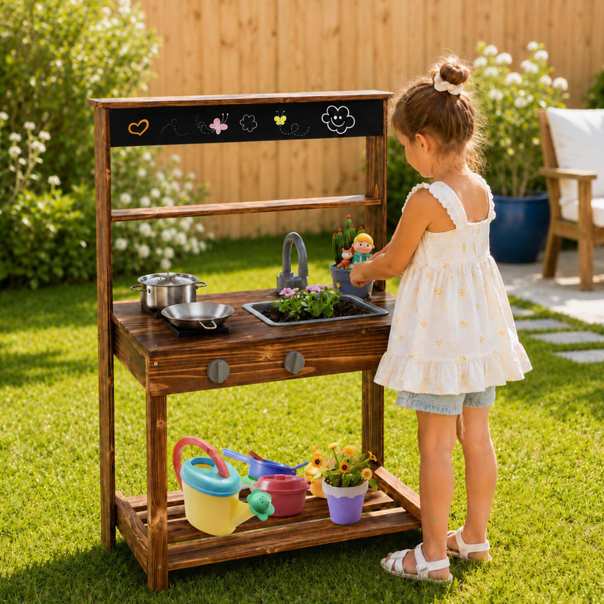 Outdoor Mud Kitchen with Rotatable Faucet & Removable Sink