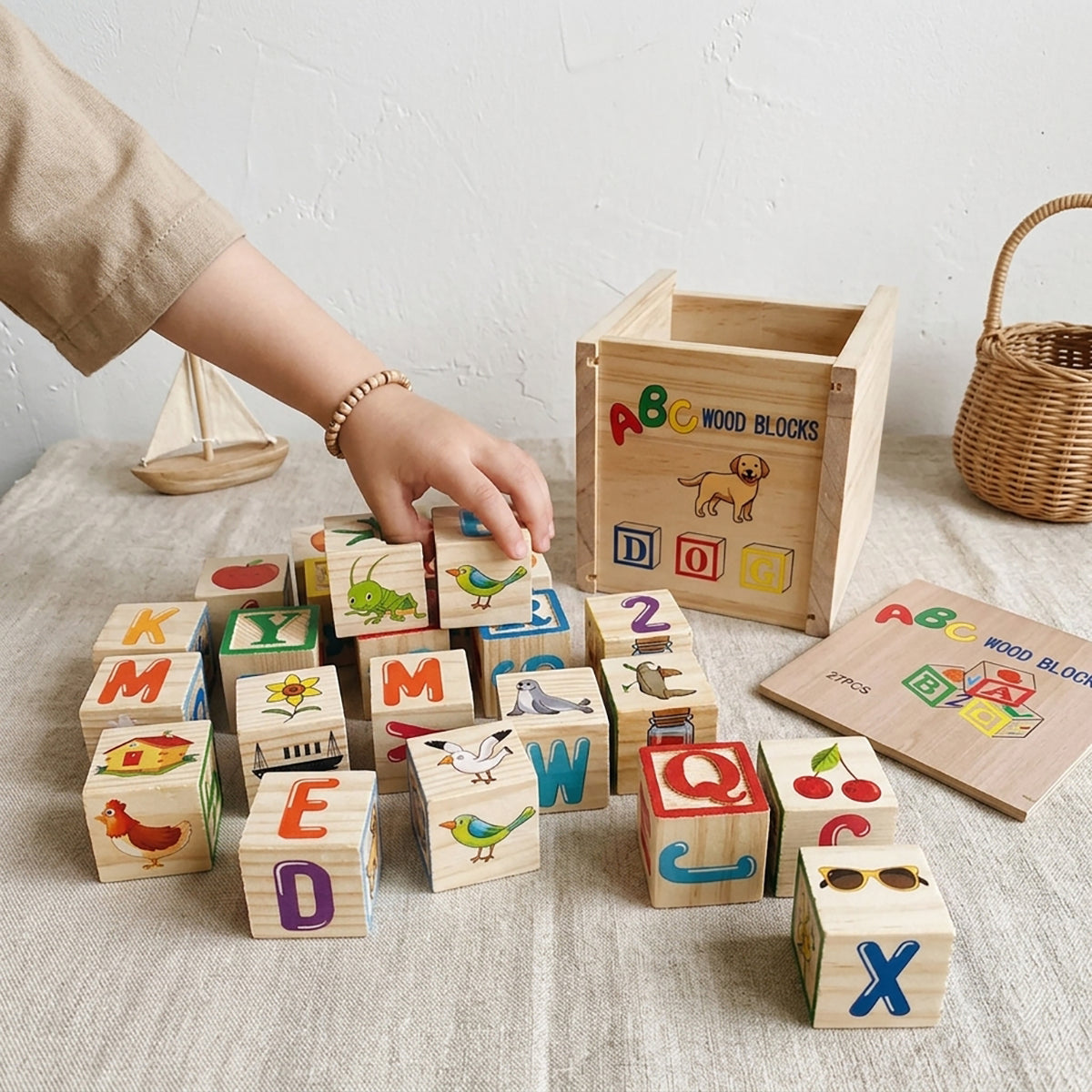 Wooden Stacking Alphabet Puzzle Blocks Set