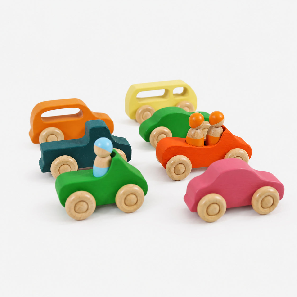 Wooden Rainbow Vehicles & Peg Dolls Set