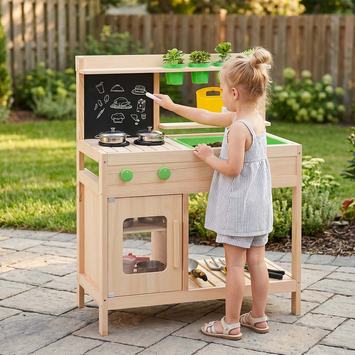 Wooden Kids Outdoor Mud Kitchen with Chalkboard
