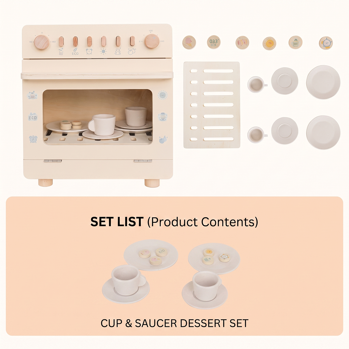 Wooden Dishwasher Pretend Play Kitchen Appliance with Dish Accessories