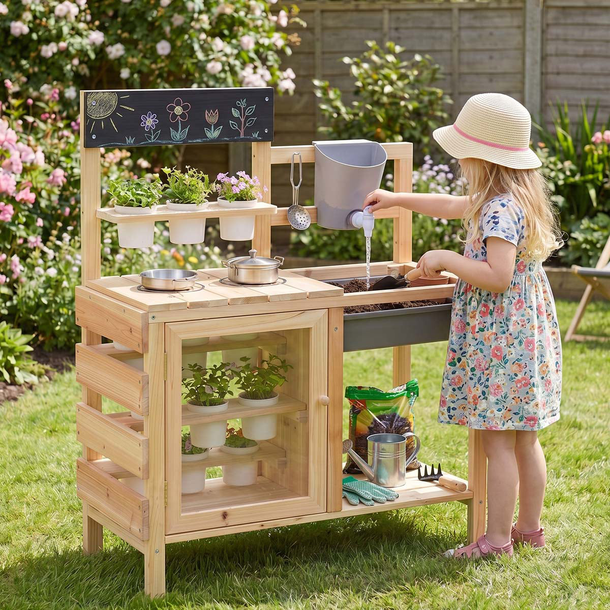 Wooden Botanical Discovery Mud Kitchen with Plant Observation Room