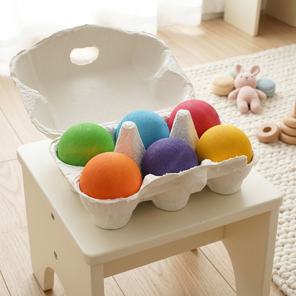 6-Piece Maple Wood Sorting Balls for Rainbow & Marble Play