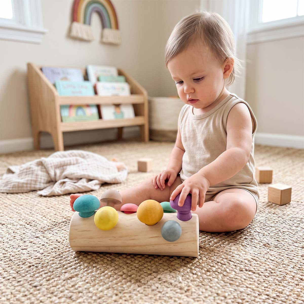 Montessori Wooden Mushroom Color Sorting Toy