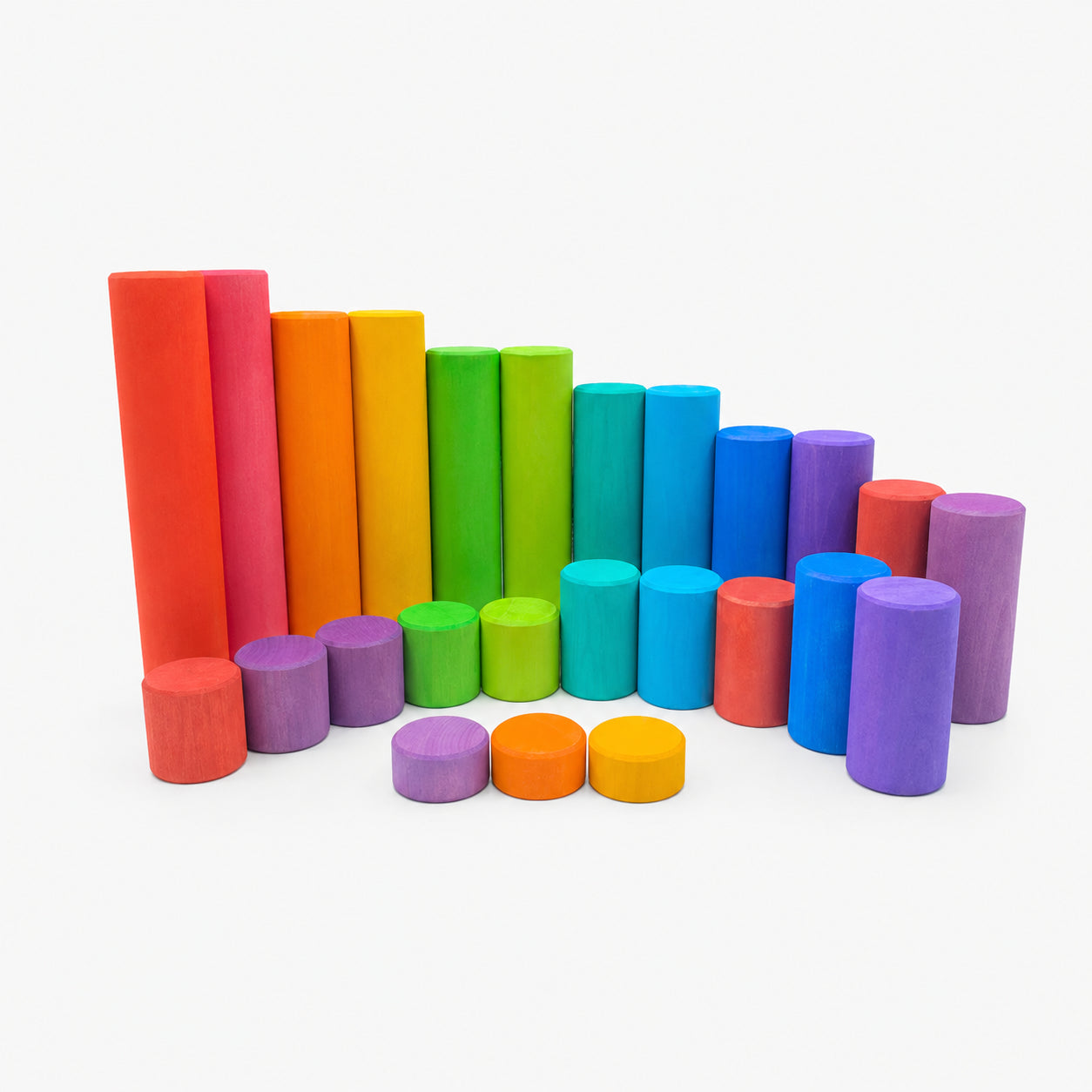 Wooden Rainbow Building Rollers & Cylindrical Stacking Blocks Set