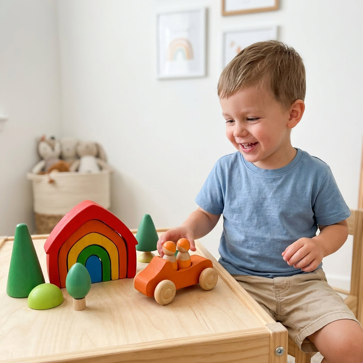 Wooden Rainbow House Stacking Puzzle Set