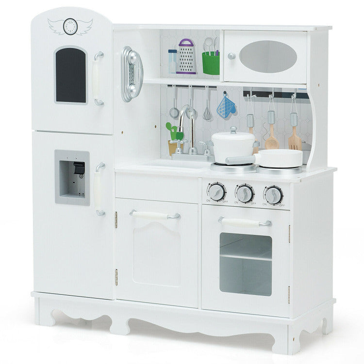 Toddler Wooden Play Kitchen with Cookware & Water Dispenser