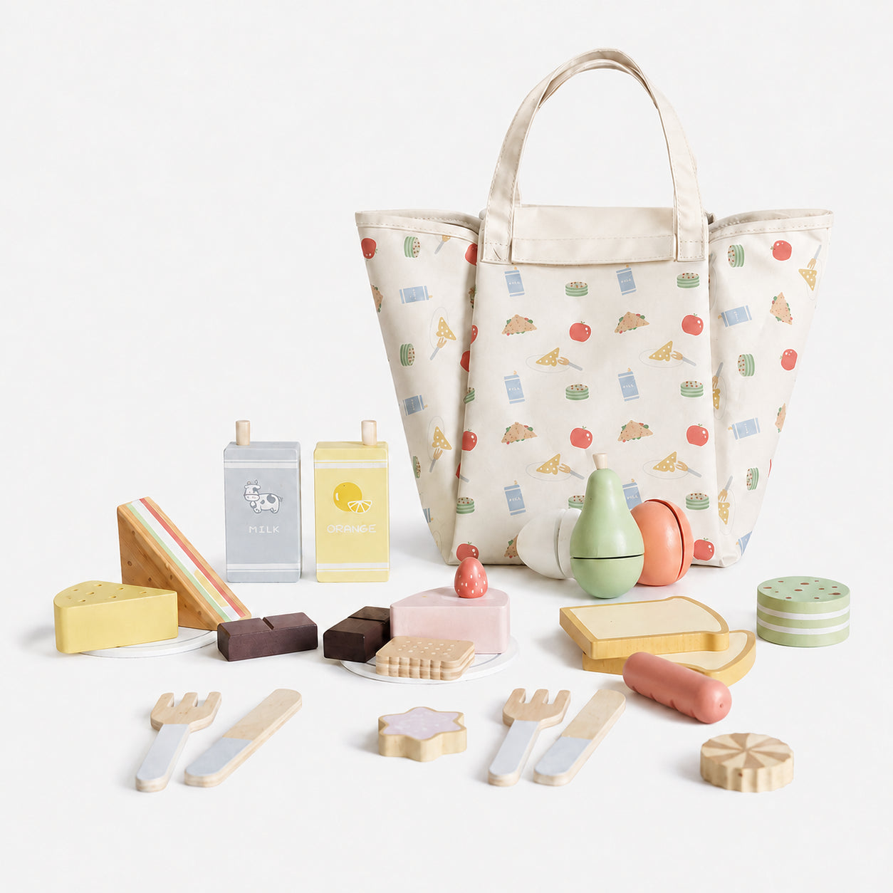 24-Piece Kids Pretend Picnic Basket with Foldable Blanket