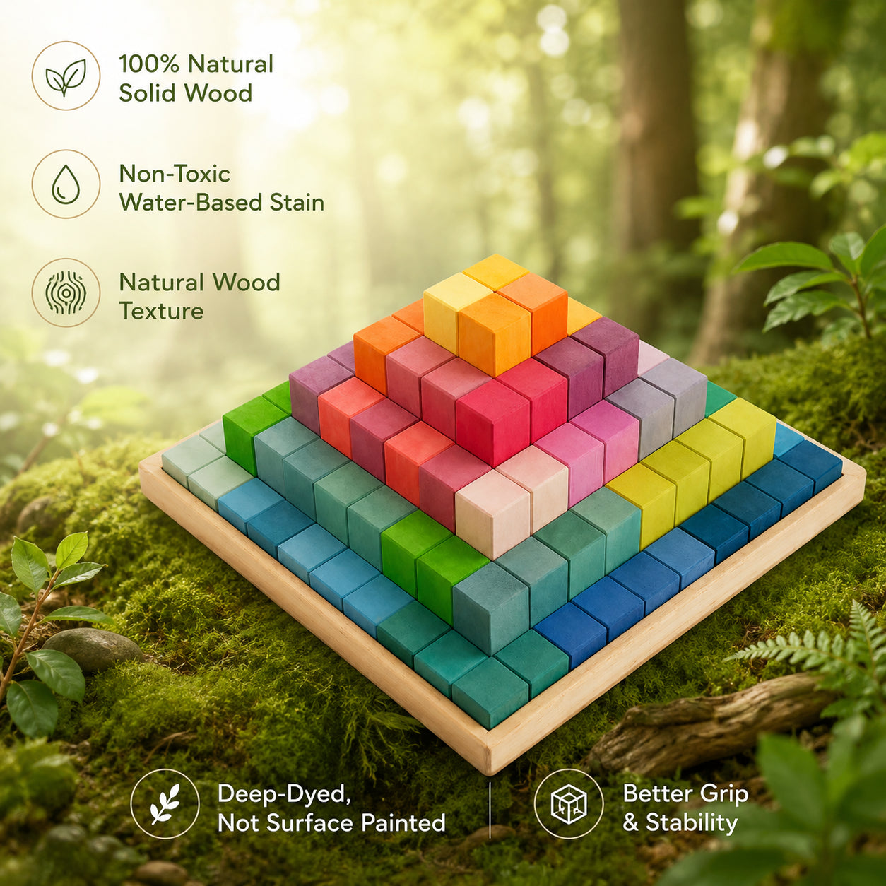 Rainbow Stepped Pyramid Wooden Building Blocks