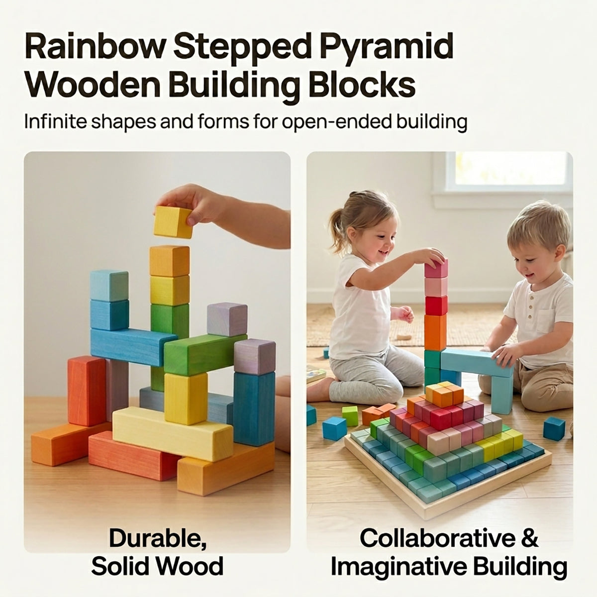 Rainbow Stepped Pyramid Wooden Building Blocks